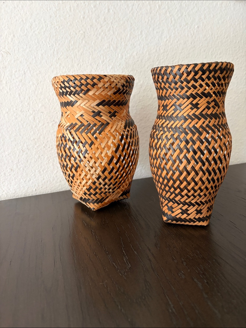 Handwoven Vases in Natural Tan and Black